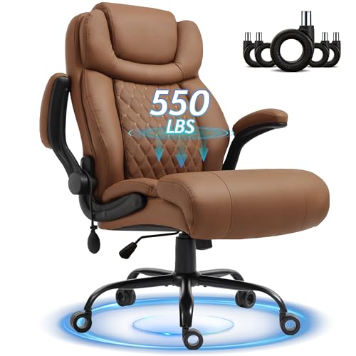Office Chair, Big and Tall Executive Chair with Air-Lumbar Support, Breathable Desk Computer Chair with Adjustable Flip-up Armrests, Wide Cushion Seat Swivel Home Office Chair - color: Brown