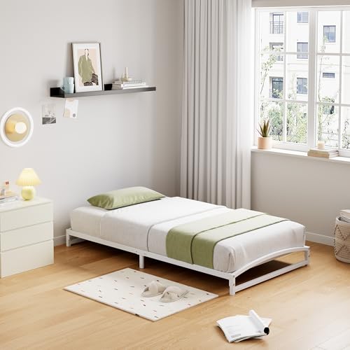 IDEALHOUSE Low Bed Frame, 6 in Twin Size Metal Platform Bed Frame, White | Arch Design, Heavy Duty Bed Frame, Strong Bearing Capacity, No Box Spring Needed, - color: 6 Inch White, size: Twin