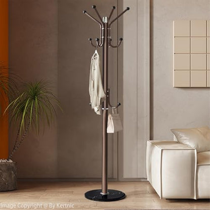 Kertnic Modern Coat Rack Freestanding with Natural Marble Base & Sturdy Metal Frame, 11 Hooks Hall Tree for Jackets, Hats, Bags, Entryway Organizer for Bedroom, Living Room, Closet (11 hooks-Bronze) - color: 11 hooks-Bronze