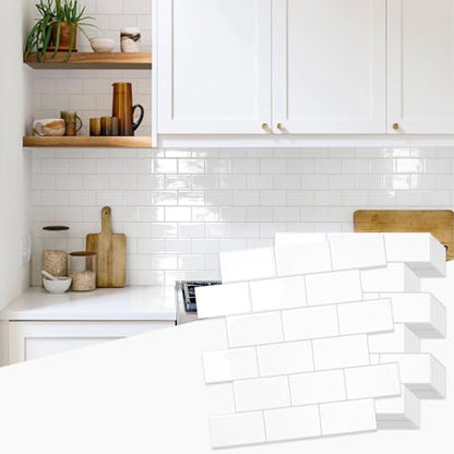 STICKGOO Subway Tile Peel and Stick Backsplash, Thicker Design 12" x 12" Stick on Backsplash Tiles for Kitchen, Bathroom, Wall Tile (10 Sheets, Bright Glossy White) - color: Bright Glossy White
