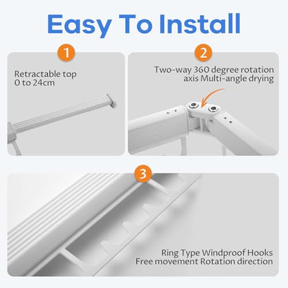 Foldable Wall Mounted Laundry Drying Rack, 3 Fold Retractable Clothes Drying Rack, Durable Clothing Hanger Rack for Laundry Room, Balcony, Bathroom (White) - color: White