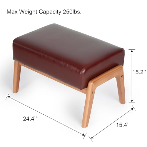 Foot Stool, Leatherette Wooden Step Stool, Modern Rectangle Ottoman Wide Vanity Stool with Cushion for Couch Living Room Bedroom Entryway, Brown - color: Brown