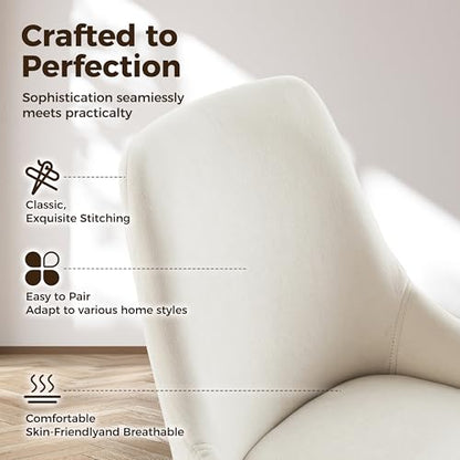 Swivel Desk Chair for Home Office, Oak Wood, Fabric, Off White | No Wheels Design, Solid Wood Legs, Mid Century Modern, Upholstered, 360° Swivel, Low Armrests, Living Room, Bedroom - color: Off White