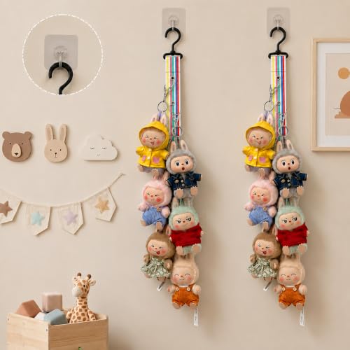 Plush Doll Hanging Storage Rope Display Rack with 8 Clips – Wall Hanging Organizer for Keychain Plushies, Mini Toys– Holds up to 3kg (2 PCS Rainbow 6) - color: 2 PCS Rainbow 6