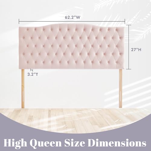 Iroomy Upholstered High Queen Headboard, Button Diamond Tufted Headboard with Adjustable Height and Solid Wood Leg, Linen Fabric Padded Headboards for Queen Size Bed, Mordern Head Board, Pink - color: Pink, size: High Queen