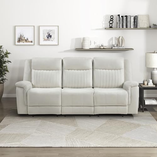 Lexicon Polished Microfiber Wall Hugger Manual Double Reclining Sofa, Beige | 86"W Upholstered 3 Seater Manual Sofa Recliner for Living Room/Apartment, Tool Free Assembly - color: Beige, size: Reclining Sofa