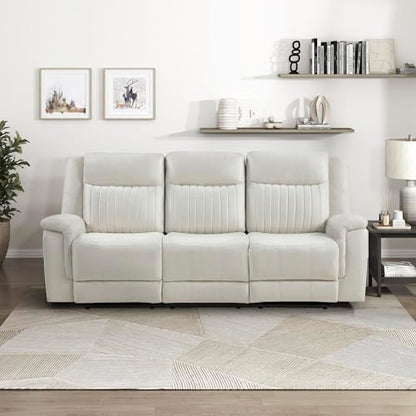 Lexicon Polished Microfiber Wall Hugger Manual Double Reclining Sofa, Beige | 86"W Upholstered 3 Seater Manual Sofa Recliner for Living Room/Apartment, Tool Free Assembly - color: Beige, size: Reclining Sofa