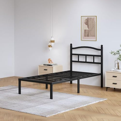 SHOANED Metal Bed Frame with Headboard - 14 Inch Twin XL Size Heavy Duty Bedframe Black Basic Steel Slats Platform No Box Spring Needed/Easy Assembly/Noise Free - size: Twin XL, style: 14 Inch with Headboard