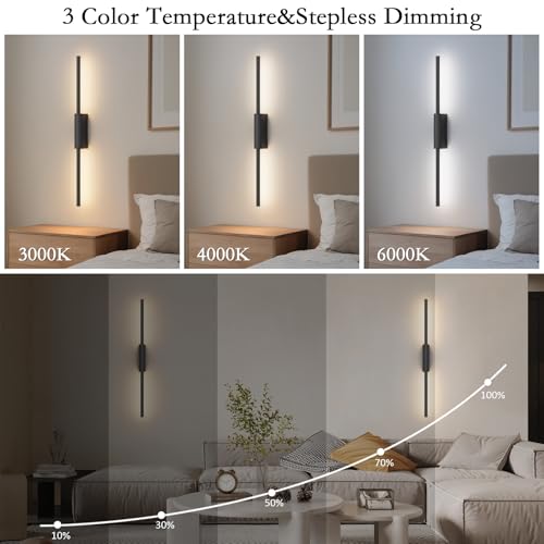 23.6In Battery Operated Wall Sconces Set of Two,10000mAh Rechargeable Sconce 3 Colors Dimmable Wireless Sconces for Living Room - size: 23.6Inch