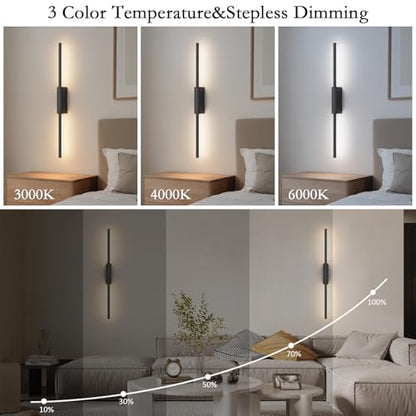 23.6In Battery Operated Wall Sconces Set of Two,10000mAh Rechargeable Sconce 3 Colors Dimmable Wireless Sconces for Living Room - size: 23.6Inch