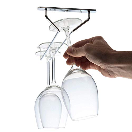 14-Inch Wine Glass Rack, Under Cabinet Wine Glass Holder Stainless Steel Chrome Finish Stemware Rack - Hanging Stemware Holder for Cabinet Kitchen Bar, Set of 4 - color: Silver Chrome, size: 14 Inch 4 Pack