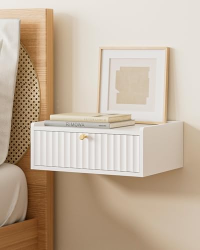 Floating Nightstand,Wall Mounted Night Stand with Drawer,Small Floating Shelves,Floating Wood Bedside Table for Bedroom、Living Room、Bathroom - color: White, style: Modern