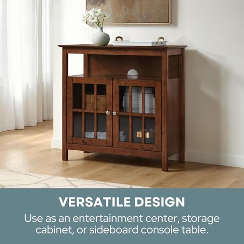 Convenience Concepts Big Sur Highboy TV Stand 36" - Modern Entertainment Center For TVs up to 40", Storage Cabinet for Dining, Living Room, & Entryway, Console Hall Table with Shelves, Dark Walnut - color: Dark Walnut