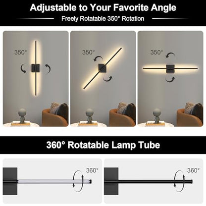 Battery Operated Wall Sconce, 3000K-6000K Dimmable Black Wall Lights with Remote Control, Timable LED Wireless Wall Sconces, 350° Ratate for Bathroom, Living Room, Hallway 29.1 Inch 1 Pack - color: Black, size: 29.1in(1 Pack)