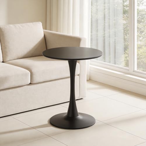 botzi 24 inches Round Dining Table, Black Tulip Kitchen Table with MDF Top | Matte Iron Pedestal Base, Smooth MDF Surface, Rounded Edges, For Kitchens Breakfast Nooks And Small Spaces - color: Black, size: 24 Inches