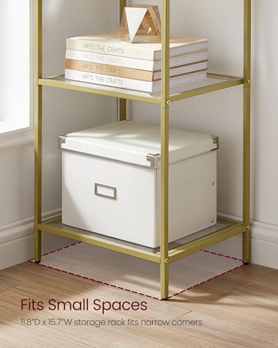 VASAGLE Bookcase, 6-Tier Bookshelf, Slim Shelving Unit for Bedroom, Bathroom, Home Office, Tempered Glass, Steel Frame, Metallic Gold ULGT500A01 - color: Metallic Gold, size: 6 Tiers (15.7"W x 69.8"H)