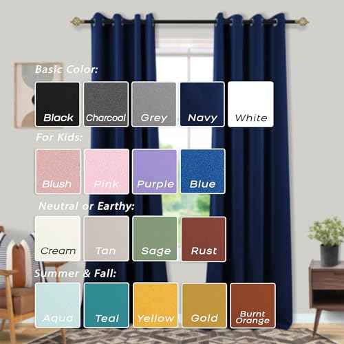Mrs.Naturall Bathroom Curtains Window,Blackout Kids Curtains for Boys Bedroom,Dark Navy Blue,45 Inch Length,Set of 2 Panels - color: Navy Blue, size: 34"W x 45"L (Pack of 2)