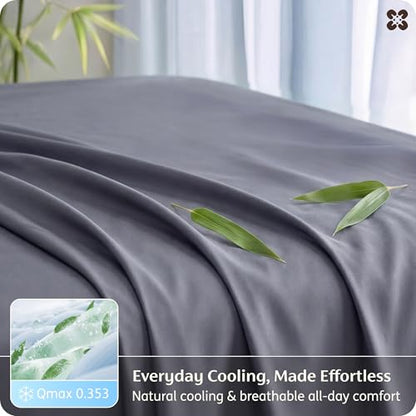 Bedsure Cooling Sheets for Full Size Bed, Viscose Derived from Bamboo, Deep Pocket up to 16", Breathable Soft Bed Sheets & Pillowcases, Dark Grey | Cooling Sheets for Hot Sleepers, Breathable & Silky Soft, 16" Deep Pocket, Hotel Luxury Bedding, Dark Grey