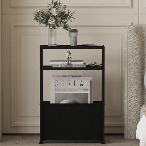 Leomonio Narrow Side Table, Slim Side Table with Magazine Rack, Bathroom Table for Small Spaces, Narrow Bedside Table for Living Room, Bedroom | with Magazine Rack - color: Black