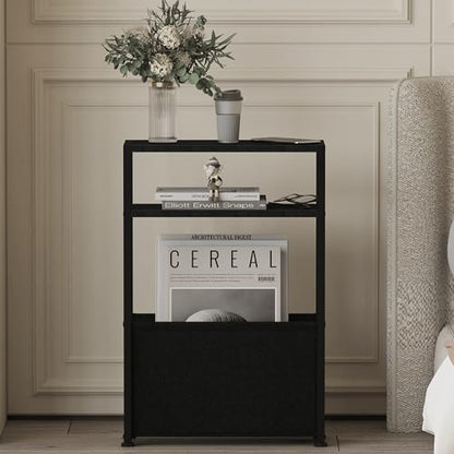 Leomonio Narrow Side Table, Slim Side Table with Magazine Rack, Bathroom Table for Small Spaces, Narrow Bedside Table for Living Room, Bedroom | with Magazine Rack - color: Black