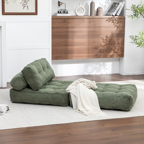 Green Convertible Sofa Bed Folding Sofa Bed Sleeper Chair Couch Beds, Comfy Floor Beds with Pillow and Back Support, Small Couch for Bedroom, Living Room - color: Green