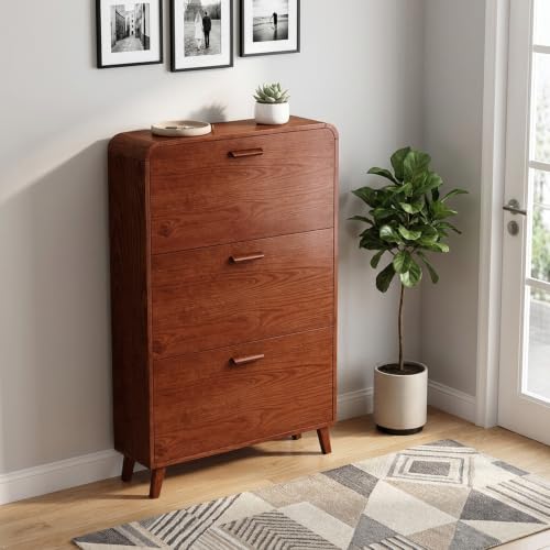 3 Tier Slim Shoe Cabinet with Flip Drawers, Entryway Shoe Storage | Store 18-24 pairs of shoes with flip drawers and adjustable shelves for narrow entryways, apartments and small spaces.
