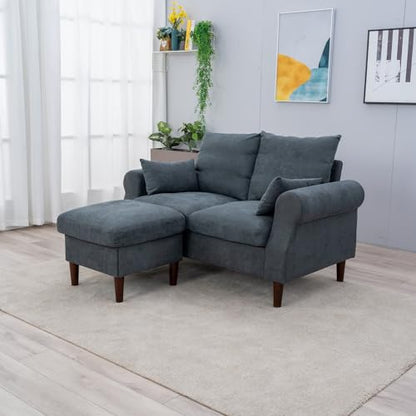Panana 2 Seater Small Sofa Set with Ottoman, Sectional Loveseat for Small Space Living Room Apartment (Gray, 2 Seater) - color: Gray Linen Fabric, size: 2 seater with ottoman