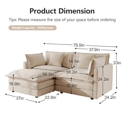 Modular Sectional Sofa, 76.4 Inch L Shaped Couch Set for Living Room, Loveseat Comfy Cloud Couches with Movable Ottoman, DIY Combination, Chenille, Light Coffee - color: Light Coffee, size: 76.4 Inch- L