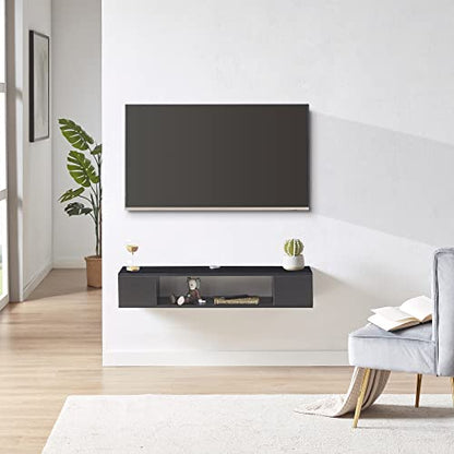 GHC Floating TV Stand, Wall Mounted Entertainment Center and Cabinet Shelf, TV Console with Storage，Media Console for DVD Player, Space-Saving Under TV Shelf for Bedroom, Living Room (Black) - color: Black