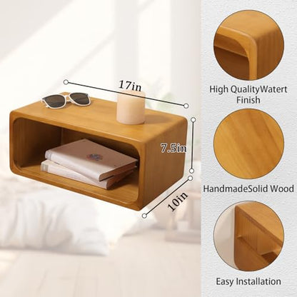 Floating Nightstand, Wall Mounted Bedside Shelf, Handmade Bedroom Furniture,Pine Wood Floating Bedside Table, Minimalist and Unique Style 18”x 10”x 7.5” Walnut - color: Walnut