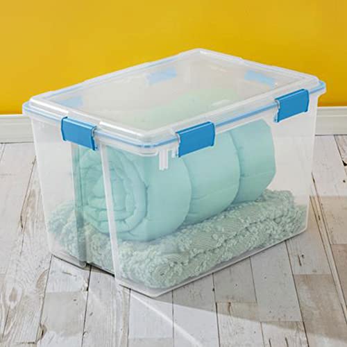 Sterilite 80 Qt Gasket Box, Stackable Storage Bin with Latching Lid and Tight Seal, Plastic Container to Organize Basement, Clear Base and Lid, 1-Pack - size: 80 Quart, style: 1 Pack