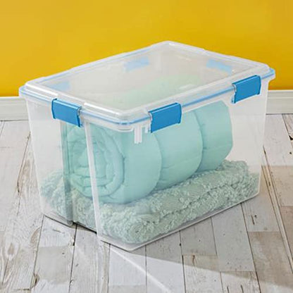 Sterilite 80 Qt Gasket Box, Stackable Storage Bin with Latching Lid and Tight Seal, Plastic Container to Organize Basement, Clear Base and Lid, 1-Pack - size: 80 Quart, style: 1 Pack