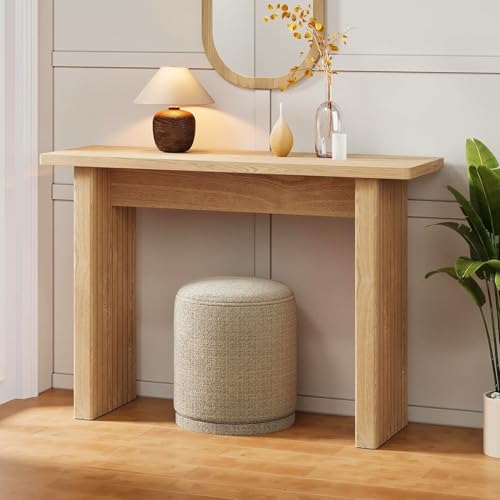 Narrow Console Table, Modern Fluted Skinny Entryway Table, Natural | Fluted Console Table for Behind Couch, Small Thin EntrywayTable, 43.3" Wood Foyer Table for Living Room Hallway Entrance - color: Natural