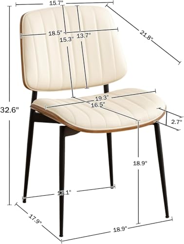 LUNLING Dining Room Chairs Mid Century Modern Retro Beige Faux Leather Chair with Walnut Bentwood Upholstered Seat Metal Legs Kitchen Chairs Adjustable Foot for Kitchen Dining Room,1PCS - color: Beige, size: 1PCS