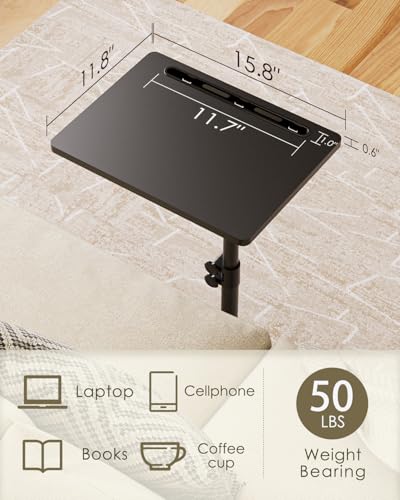Masupu Sofa Arm Tray Table - 360° Swivel Height Adjustable End Table, Small Snack Side Table for Couch, C Shaped Table for Bed, Chair or TV Tray Table(Black) - color: Black