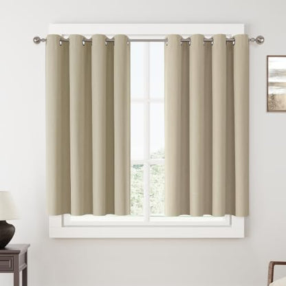 ChrisDowa Tan Blackout Curtains 45 Inches Long 2 Panels for Bedroom | Room Darkening,Light Blocking,Thermal Insulated,Faux Linen,Farmhouse,Grommet,Window Treatment,Drapes,Living Room,52x45 - color: Tan, size: 52"W x 45"L (Pack of 2)