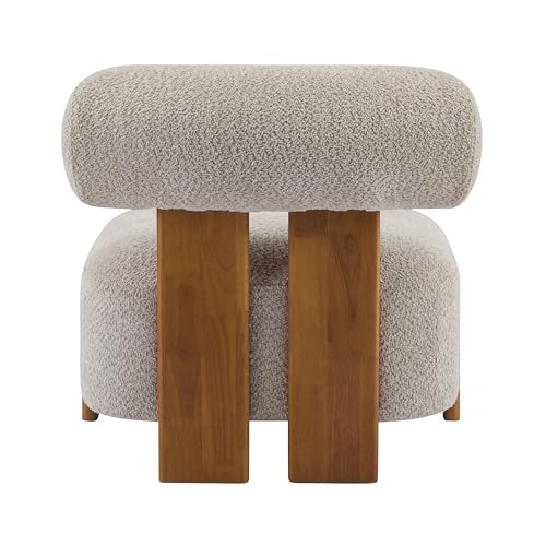 Christopher Knight Home Jillian Modern Boucle Upholstered Accent Chair, Armless Living Room Single Lounge Sofa, Comfy Reading Chair for Bedroom, Low Profile Chair, Almond Beige+Brown