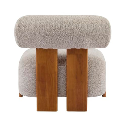 Christopher Knight Home Jillian Modern Boucle Upholstered Accent Chair, Armless Living Room Single Lounge Sofa, Comfy Reading Chair for Bedroom, Low Profile Chair, Almond Beige+Brown