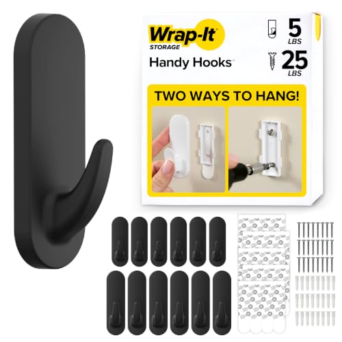 Wrap-It Storage Handy Hooks - The Fin Assorted 12 Pack (Black) | Dual Option Wall Mount or Removable Adhesive Hooks - Dorm Room Essentials, Hand Towel Hooks for Bathrooms, Walls No Damage - color: Black, size: Assorted 12-Pack