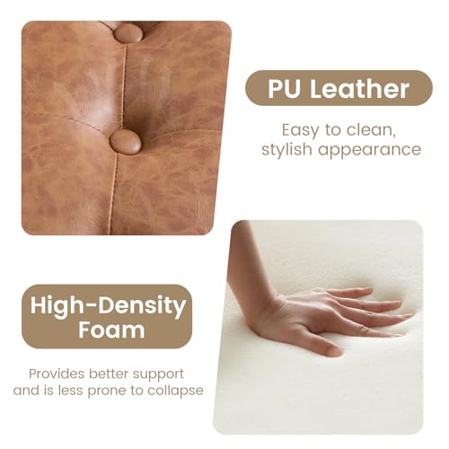 24Inch Round Storage Ottoman, Set of 2, Modern PU Leather Coffee Table with Removable Top, Upholstered Ottoman with Storage Footrest Stool for Living Room, Bedroom (Brown) - color: Brown