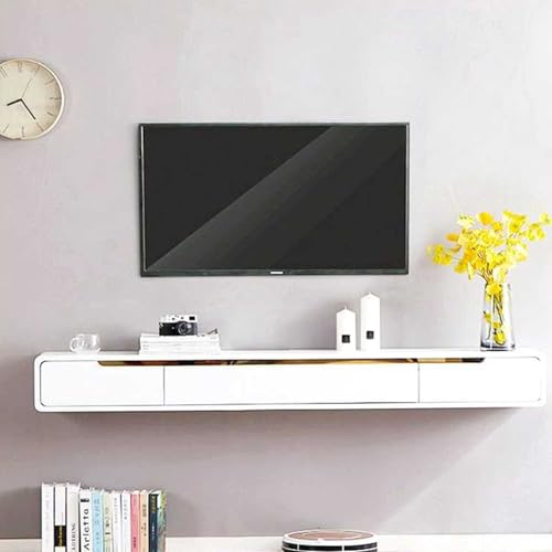 Solid Wood Floating TV Stand Wall Mounted, White, 70.86" Wall Mounted Entertainment Center Console, Hanging tv Media Shelf for Living Room, Bedroom (DSGWHITE-A, 47.2IN) - color: Dsgwhite-a, size: 47.2IN