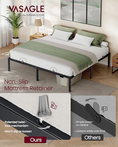 VASAGLE King Metal Bed Frame 16 Inches Tall, 1100 lb Weight Capacity, No Box Spring Needed, with Under-Bed Storage, Easy Setup, Heavy-Duty Platform Bed, Mattress Retainers, Matte Black URMB664BD02S - size: King, style: 16 Inch