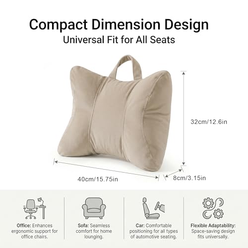 Back Support Cushion for Office Chair and Car Seat, Warm Beige | Ergonomic lumbar support cushion with a removable, washable corduroy cover for comfortable sitting on sofas and recliners - color: Warm Beige