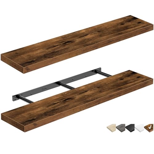 QEEIG Floating Shelves for Wall 47.2" Extra Long - Wall Shelf Bathroom Kitchen Living Room Bedroom Farmhouse Home Decor Display Bookshelf Large 47.2 x 9.3 inch Set of 2, Rustic Brown (008-120BN) - color: A. Brown, size: 47.2"