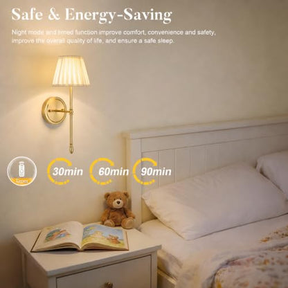 Battery Operated Wall Sconces with Dimmable Led Bulds and Remote | Gold Wireless Wall Lights Set of 2, Fabric Rechargeable 10000mAh Wall Mounted Lamp for Bedroom, Living Room, Hallway - color: Gold