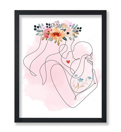 Poster Master 엄마와 아기 포스터 - 가족 프린트 - 어머니의 날 아트 - 라인 드로잉 - 꽃 디자인 - 세련된 보헤미안 스타일 - 추상 & 미적 장식 - 거실 또는 침실 - 20.3x25.4cm(8x10인치) 프레임 없는 벽 프린트 - color: 스타일-02, size: 8"L x 10"W