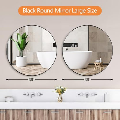ZENY 36 Inch Round Wall Mirror, Black Frame Bathroom Mirror for Wall, Large Circle Vanity Mirror Wall Mounted - size: 36"L x 36"W