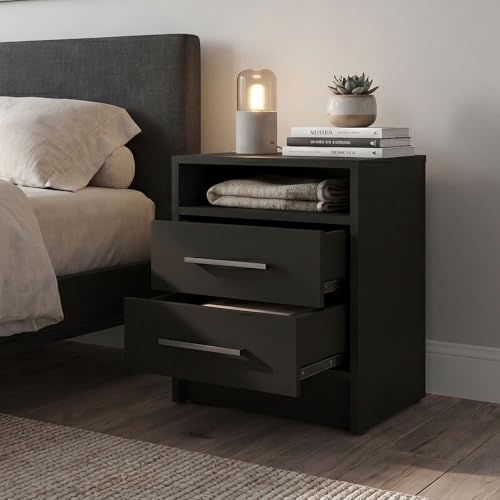 Tuhome Greter Floating Nightstand, 24" Tall Bedside Table with 2 Drawers & Open Shelf, Engineered Wood Night Stand for Bedroom, Narrow Small Nightstand in White or Black