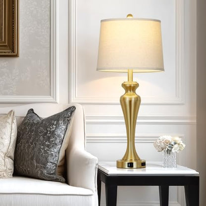 CINSARY 30" Tall Gold Table Lamps Set of 2 for Living Room, Touch Control Bedside Lamps for Nightstand, 3-Way Dimmable Bedroom Lamp with USB A+C Ports and AC Outlet, Metal Brass Table Lamp - color: Gold (2 Pack)