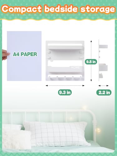 Bedside Wall Organizer Shelf Storage with Cable Clips, Dorm Room Must Haves | No Drill, Bed Floating Nightstand, Remote Control Holder, Key Holder, Preppy Collage Dorm Room Decor Essentials